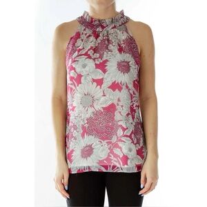 Liberty of London x Target Ruffle Neck Halter Blouse Pink White Floral Size XS